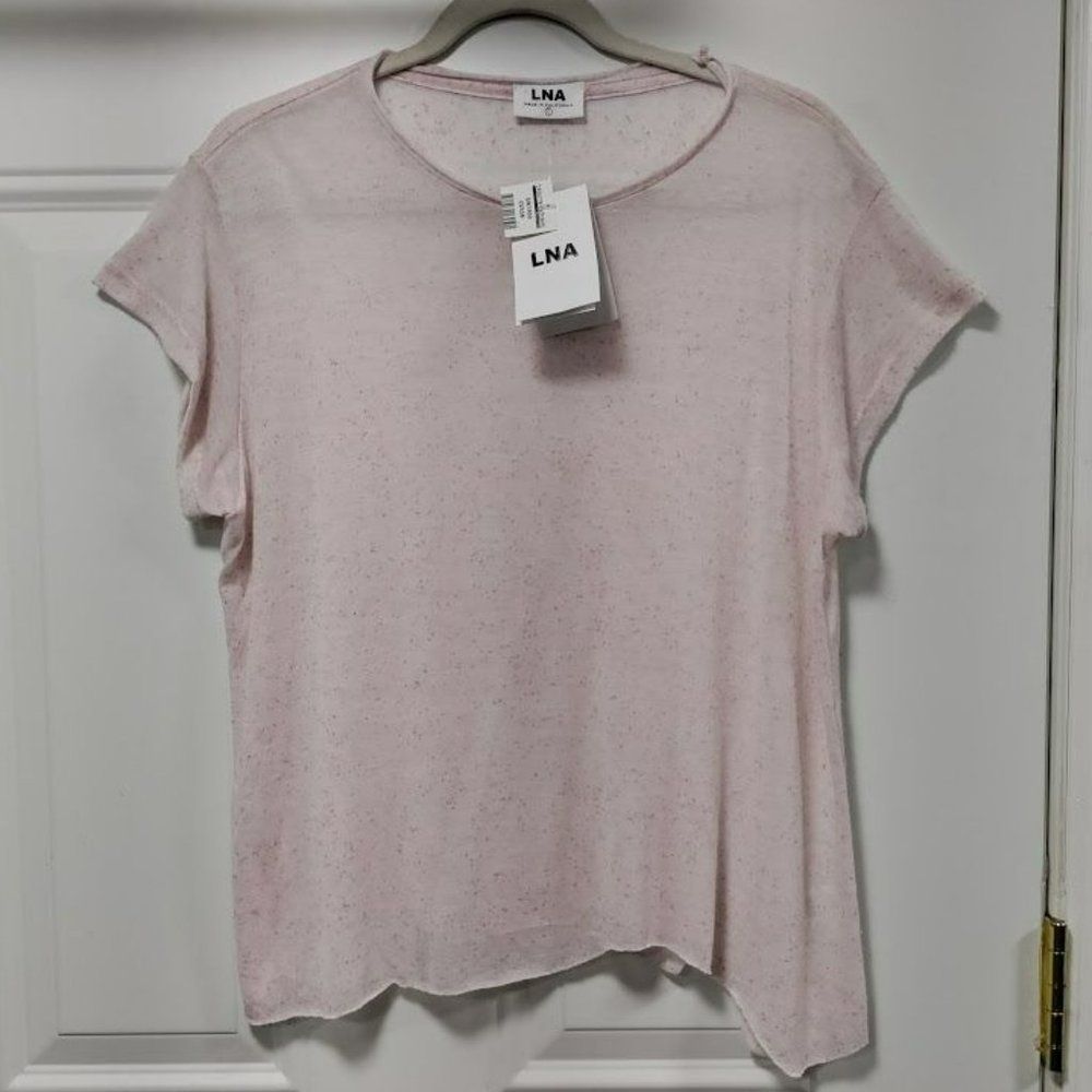 LNA Women's Light Pink Silk-Blend Short Sleeve T-Shirt Size Large
